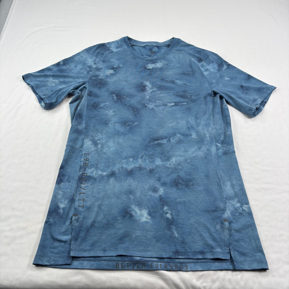 Lululemon Shirt Mens Medium Blue Always Agile Diamond Dye Athletic Stretch - Picture 1 of 9
